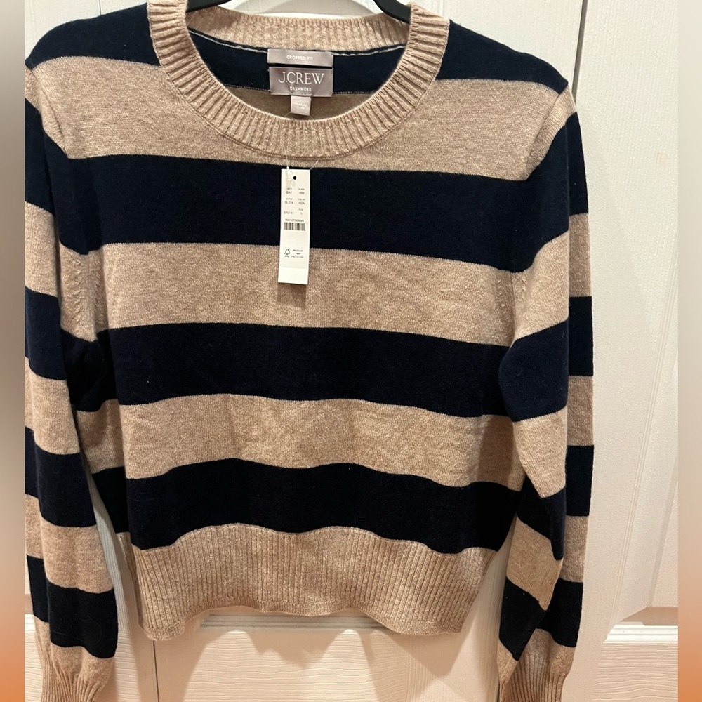 New with tags Womens JCrew Cashmere Cropped Rugby Sweater Size Large